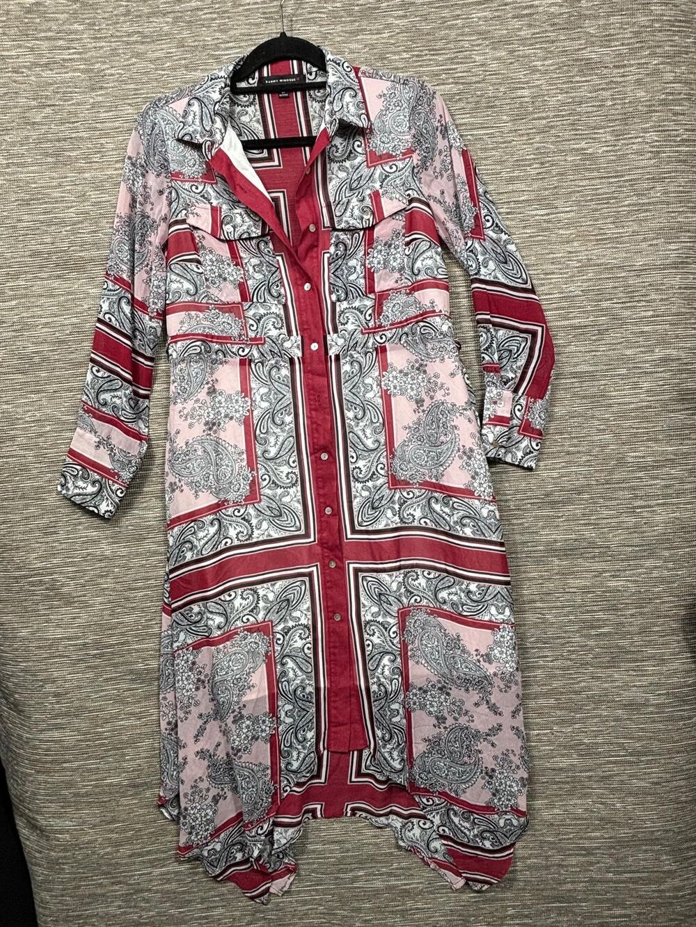 Dannii Minogue Shirt Dress Womens 6P Pink Paisley Belted High Low Hem Midi
